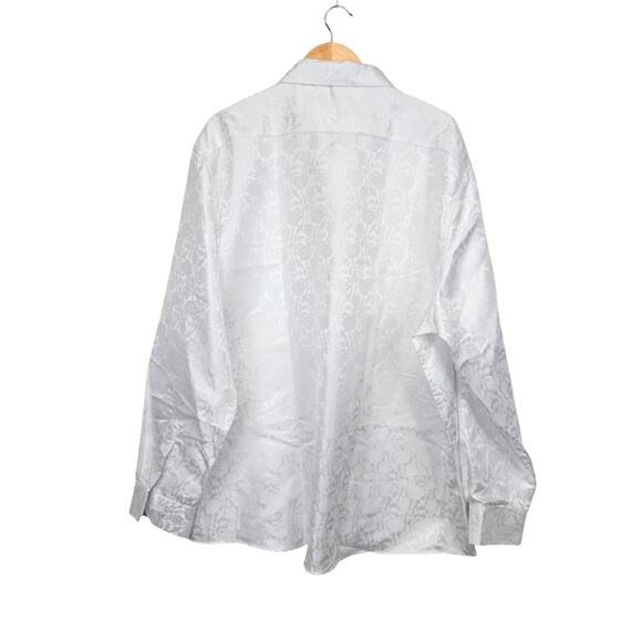 BARRY WANG Silk Blend White Paisley Floral Jacquard Button Up Dress Shirt 3XL - Picture 5 of 7